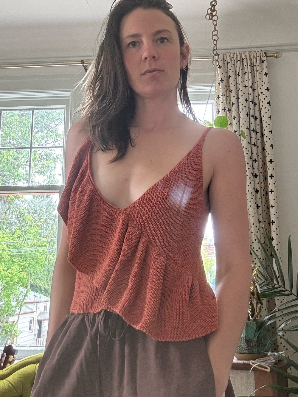 Zara Rust v-necks and back crochet Knit Tank Top